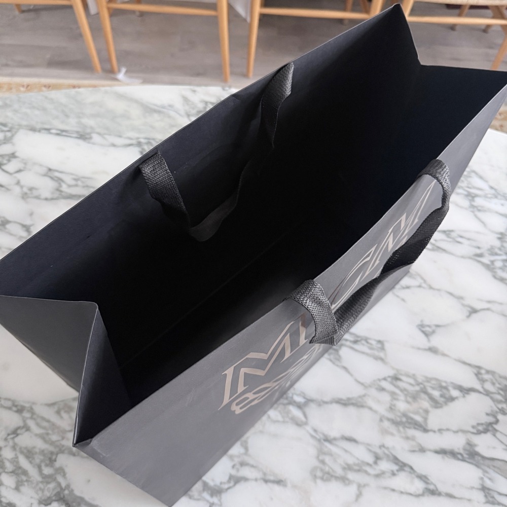 MCM Large Black Paper Shopping Bag Gold Logo Ribbon Handles 20.5x16x8" - Picture 4 of 5